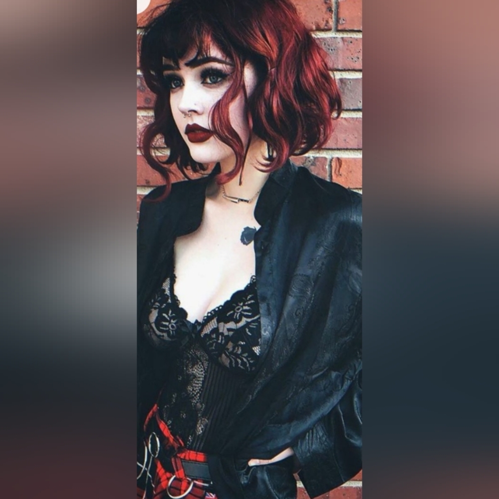 Black lace bodysuit super sexy semi sheer  with gold hardware